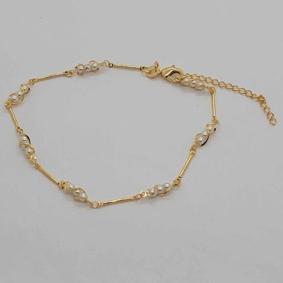Brand New Brazilian 18k Gold Filled Multi White Pearl  Anklet - Picture 1 of 7